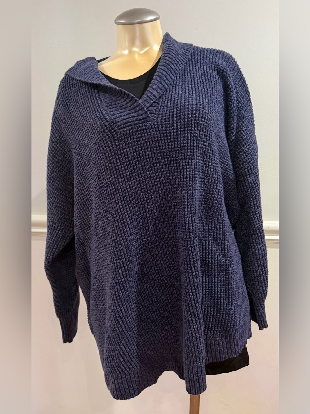 Pennington’s Blue V‑Neck Hooded Waffle Knit Woman Plus Size 3X Comfy Sweater